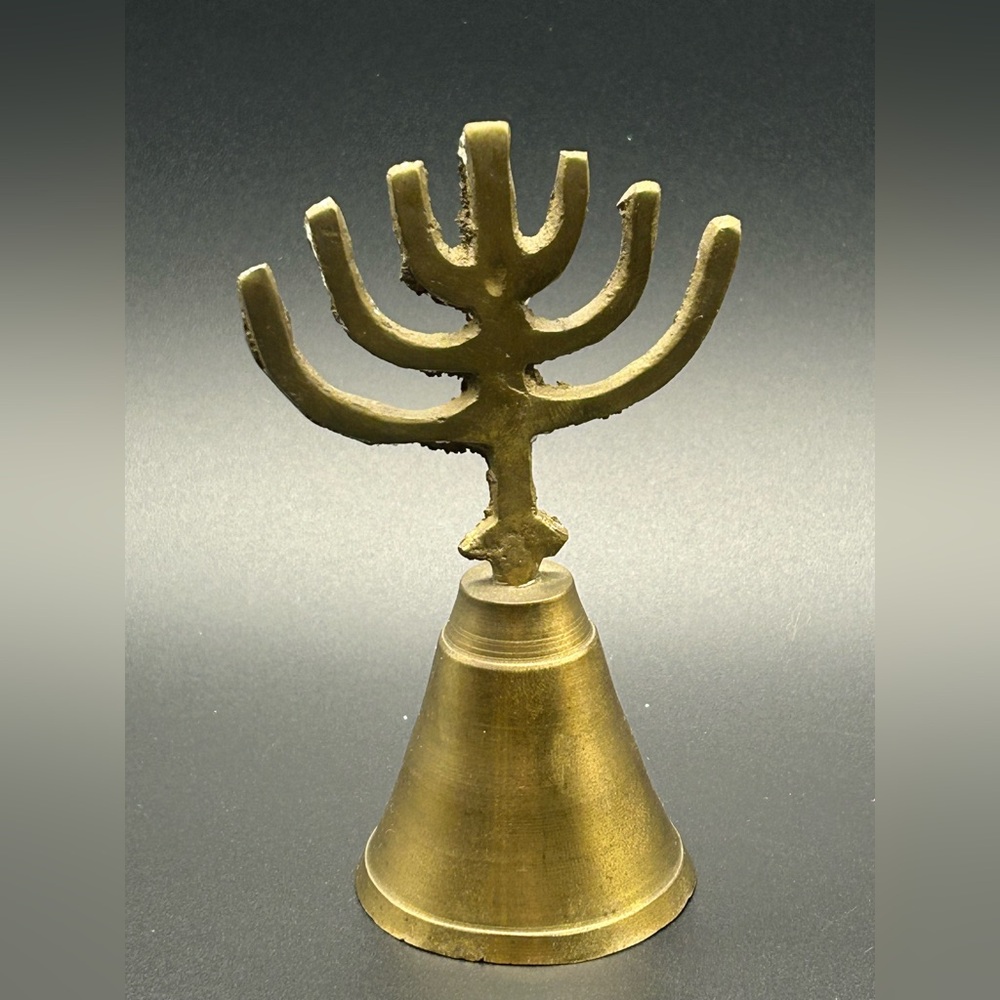 Small Vintage Solid Brass Menorah Bell 7 Candles - Picture 2 of 4
